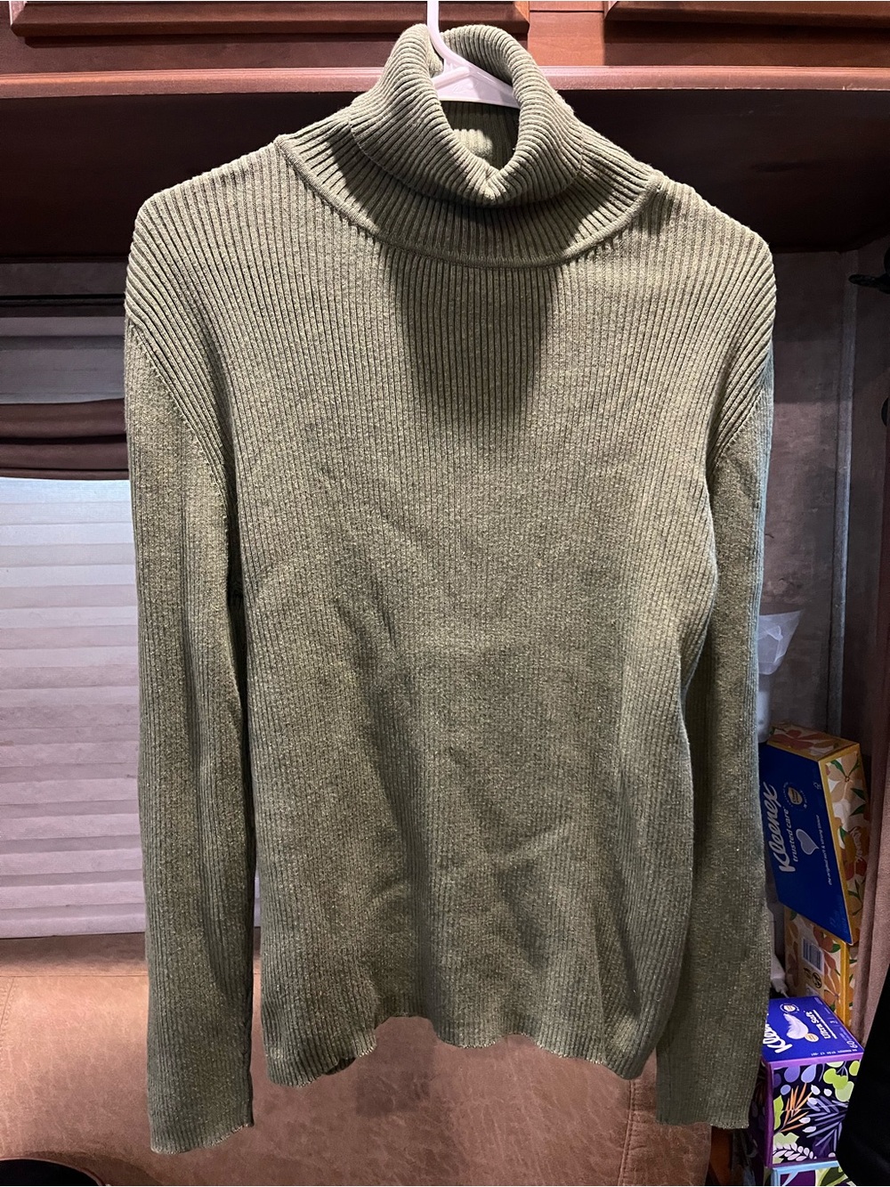 VTG Faded Glory Ribbed Turtleneck Sweater Green Size L 12/14 Made in Russia